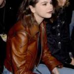 Street Wear Selena Gomez Brown Leather Jacket