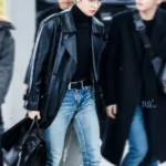 TXT Yeonjun Black Leather Coat