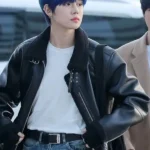 TXT Yeonjun Black Leather Jacket