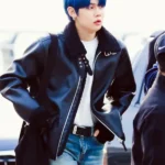 TXT Yeonjun Black Shearling Leather Jacket