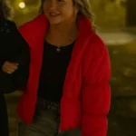 Taylor Haag Love Is Blind Red Puffer Jacket front