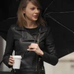 Taylor Swift Stylish Black Leather Jacket front