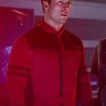 The Running Man 2025 Glen Powell Red Jacket