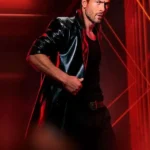 The Running Man Glen Powell Black Leather Coat