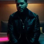 The Weeknd Starboy Bomber Leather Jacket with Blue Fur Collar