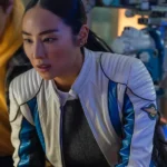 Tron Ares Greta Lee Leather Jacket front