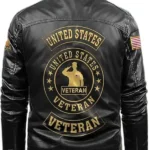 US Army Black Veteran Leather Jacket back