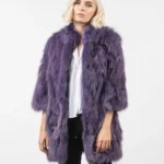 Women Real Fox Fur Fashion Purple Color Jacket