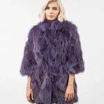 Women Real Fox Fur Fashion Purple Color Jacket front