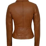 Womens Brown Leather Biker Jacket back