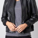 Womens Casterton Black Leather Bomber Jacket