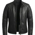 Womens FJ078 Quilted Black Leather Jacket