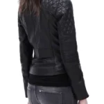 Women’s FJ078 Quilted Black Leather Motorcycle Jacket Back