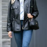 Womens Orton Black Leather Field Jacket