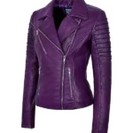 Womens Purple Leather Biker Jacket