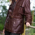Womens Temple Brown Leather Coat front