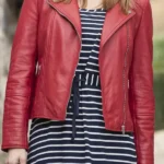Womens Toni Slim Fit Leather Biker Red Jacket