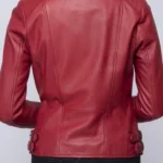 Womens Toni Slim Fit Leather Biker Red Jacket back