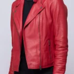 Womens Toni Slim Fit Leather Biker Red Jacket front