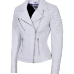 Womens White Biker Leather Jacket​