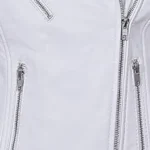Womens White Biker Leather Jacket​ zipper