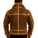back Men Aviator Distressed Leather Shearling Jacket
