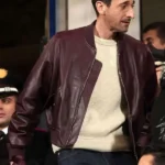 front Adrien Brody Maroon Bomber Leather Jacket