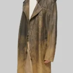 front Ashley Graham Distressed Brown Belted Coat