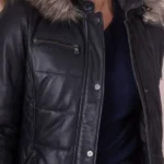 front Fairfield Hooded Padded Leather Coat