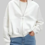 front Karlie Kloss White Fleece Bomber Jacket