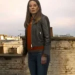 front Michelle Monaghan The Family Plan 2 Leather Jacket