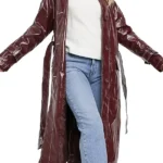 front Only Murders in the Building Mabel Maroon Leather Coat