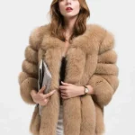 front Women Premium Real Fox Fur Bubble Jacket