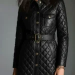 2-in-1 Diamond-quilted Padded Eco Leather Black Coat
