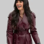 A Merry Little Ex-Mas Jameela Jamil Maroon Leather Coat