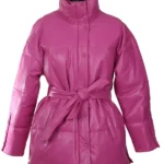 Ava Short Pink Puffer Leather Coat