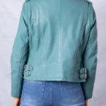 Banks Blue Leather Biker Jacket back