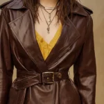 Boho Luxe Waist-Cinched Brown Faux Leather Coat