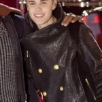 Christmas Concert Justin Bieber Double Breasted Black Leather Jacket