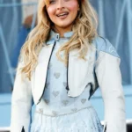 Coachella 2024 Sabrina Carpenter Moto Blue Leather Jacket front