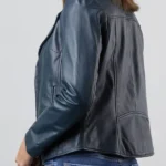 Collette Open Collar Leather Biker Jacket