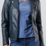 Collette Open Collar Leather Biker Jacket front