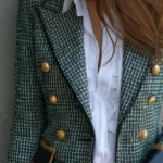 Elegant Leather Trim Tweed Blazer
