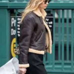 Elsa Hosk B3 Shearling Brown Leather Jacket