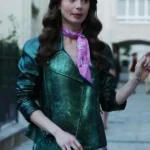 Emily in Paris Emily Cooper Green Leather Jacket