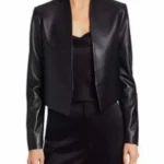 Emily in Paris Lily Collins Black Leather Jacket front