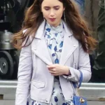 Emily in Paris Lily Collins Whie Leather Jacket
