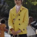 Emily in Paris Tv Series Lily Collins Yellow Cotton Coat front