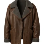 Emma Mackey Ella McCay Brown Shearling Leather Jacket
