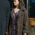 Emma Mackey Ella McCay Shearling Brown Leather Jacket